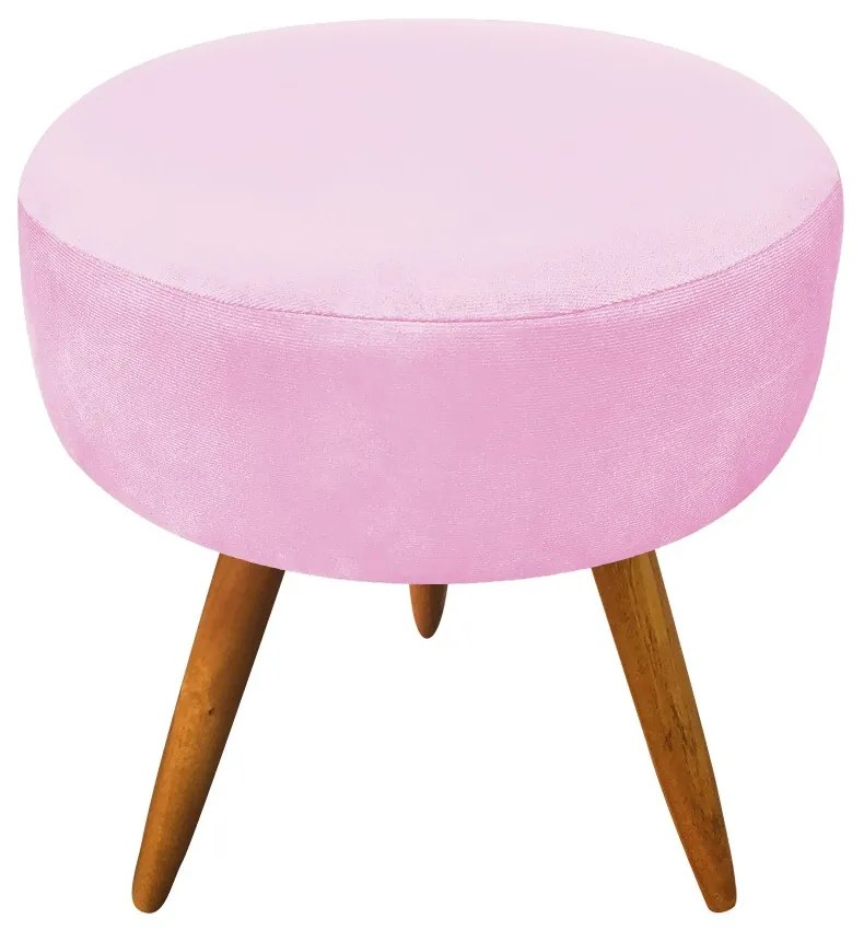 Puff Larissa Suede Rosa Bebê Pés Palito de Madeira- D'Rossi