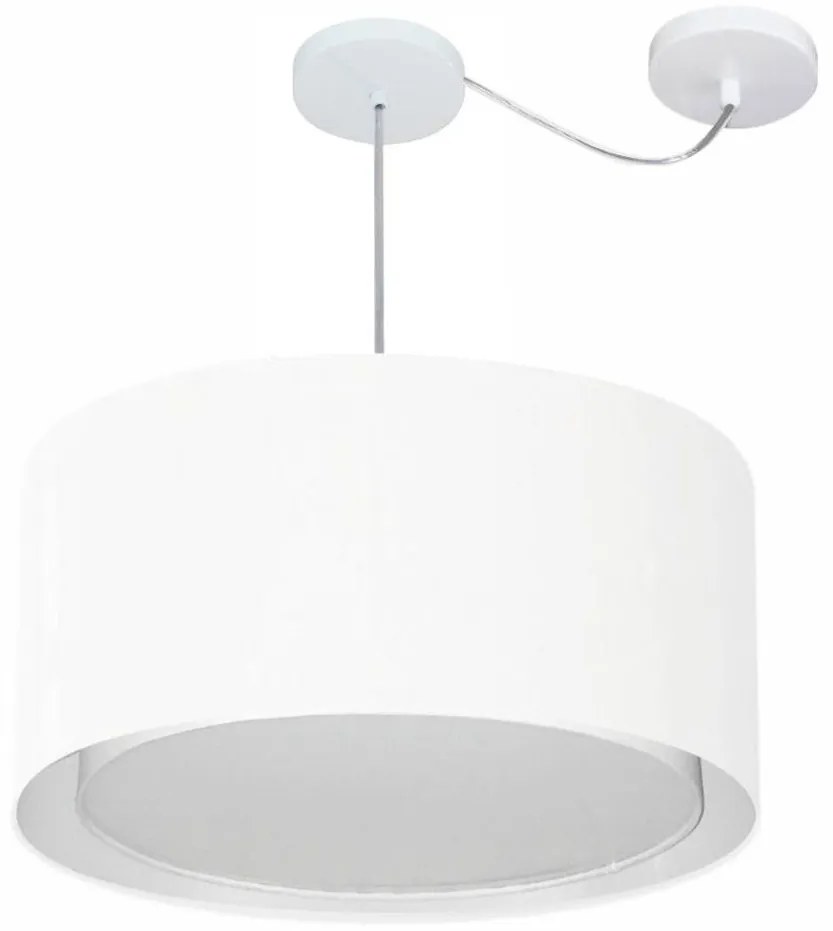 Lustre Pendente Cilíndrico Com Desvio Md-4309 Cúpula em Tecido 55x30cm Branco - Bivolt