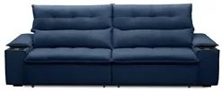 Sofá Retrátil 3 Lugares com Porta Copo 250cm Malta F05 Veludo Azul - M