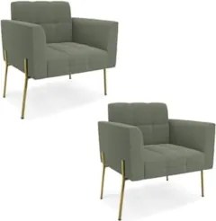 Poltrona Para Sala Pé Metal Dourado Kit 2 Ana Bouclé Menta - Ibiza