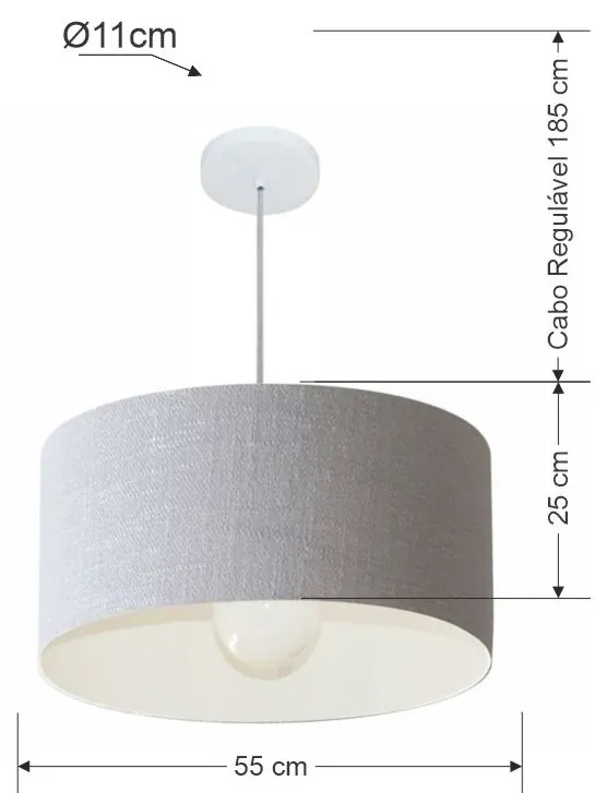 Lustre Pendente Cilíndrico Md-4207 Cúpula em Tecido 55x25cm Rustico Cinza - Bivolt