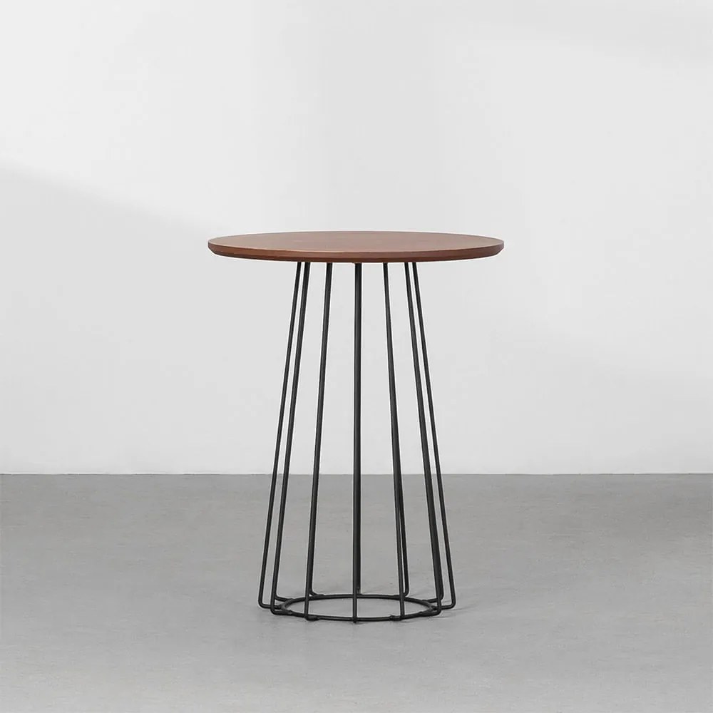 Mesa Lateral Loup Redonda Preto e Nozes - 56,5x45cm