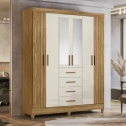 Guarda Roupa Casal 165cm Com Espelho Khani Freijó/Off Z17    - Mpozena
