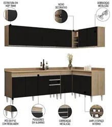 Armário de Cozinha Modulado de Canto 6 Peças CP32 Balcão com Tampo Cas