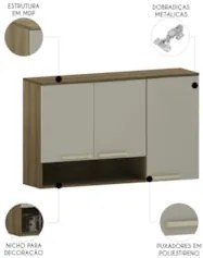 Armário Cozinha 120cm 3 Portas Com Nicho Nádia Mocca/Avelã L01 - Mpoze