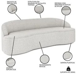 Sofá 3 Lugares para Sala de Estar Living 210cm Theo D06 Bouclê Creme -