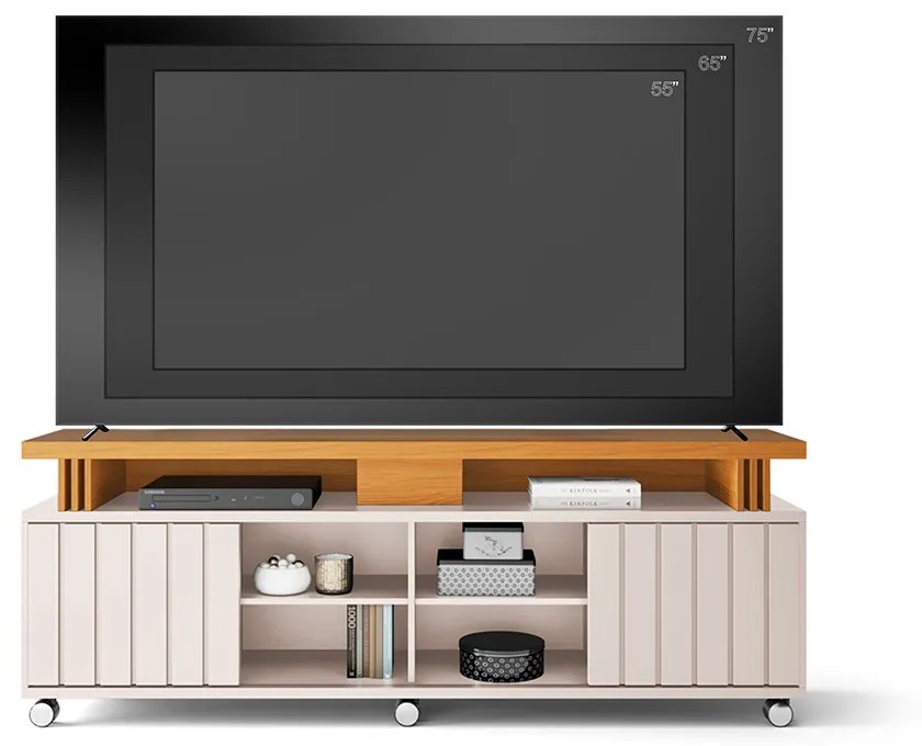 Rack para Sala Bancada de TV 70 Pol 180cm Sora 1.8 H01 - D'Rossi - Off White e Cinamomo