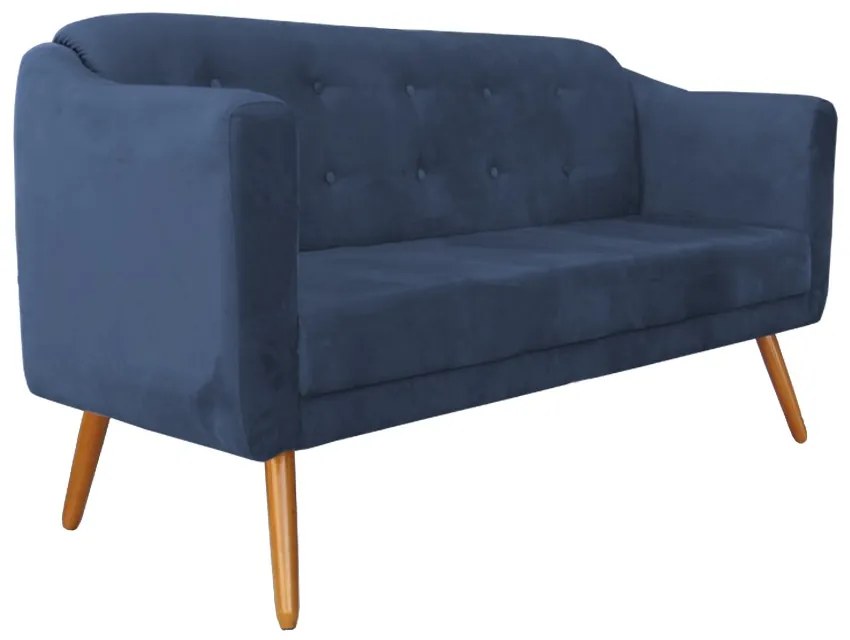 Namoradeira Bruna 1,60 m 3 Lugares Pés Palito Suede Azul Marinho
