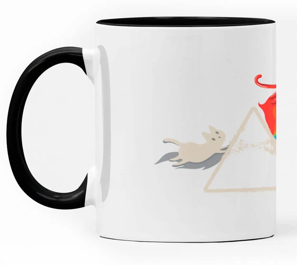 Caneca Gato Prisma Geek Nerd Branca Alça e Interior Preto