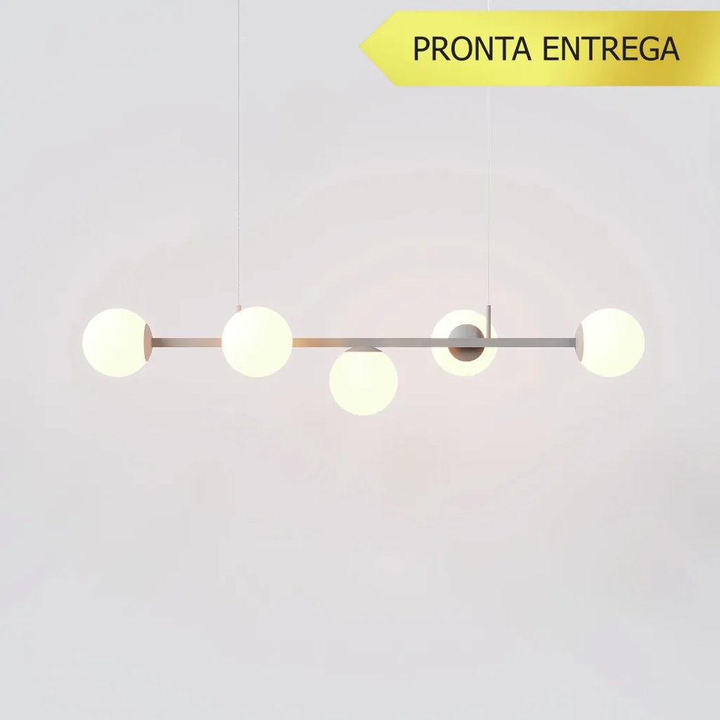 Pendente Jabuticaba Linear Small Retângular 26X20X98Cm Alumínio E Glob... (CINZA, FOSCO)