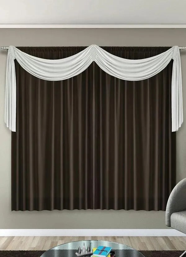 Cortina Malha com Bandô Marrom 300x230 cm