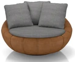 Poltrona para Sala Giratória Redonda Saphire Z32 Linho Cinza/Caramelo