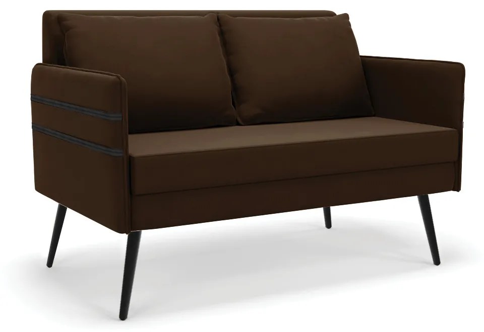 Namoradeira 02 Lugares Mari Suede Pés Palito de Ferro D03 - D'Rossi - Marrom