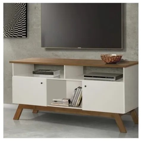 Rack Para TV Amsterdã Off White Com Madeira - Tebarrot Móveis