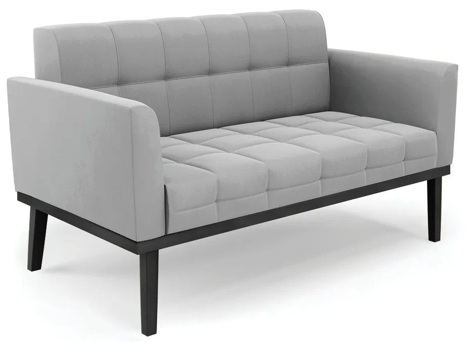 Sofá Namoradeira e 2 Poltronas Base de Madeira Preto Elisa Suede D03 - D'Rossi - Cinza