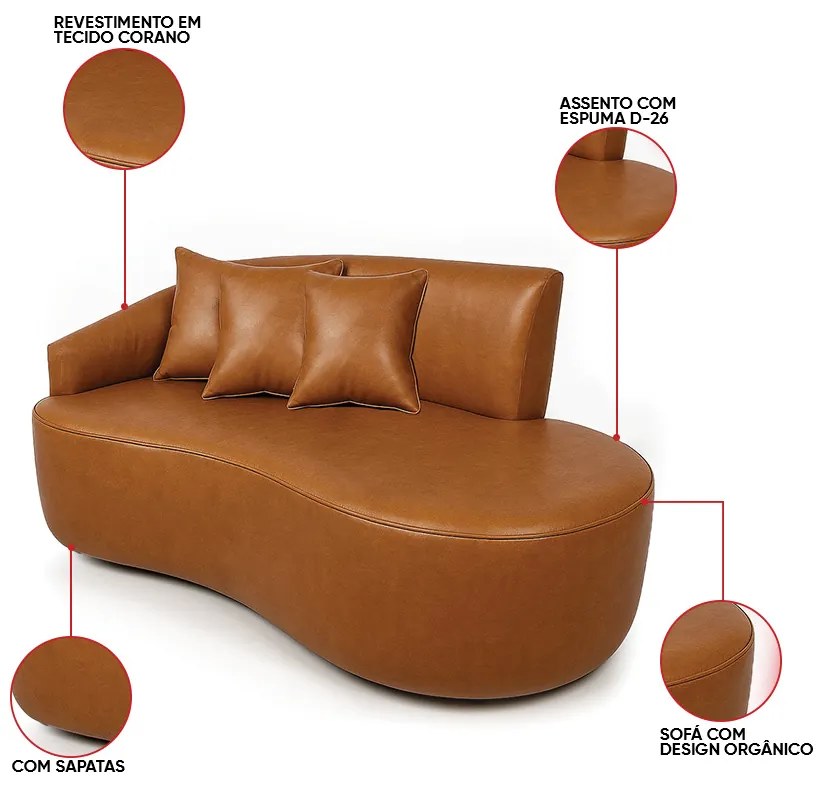 Sofá 2 Lugares Orgânico 140 cm Morgan Sintético PU D03 - D'Rossi  - Whisky