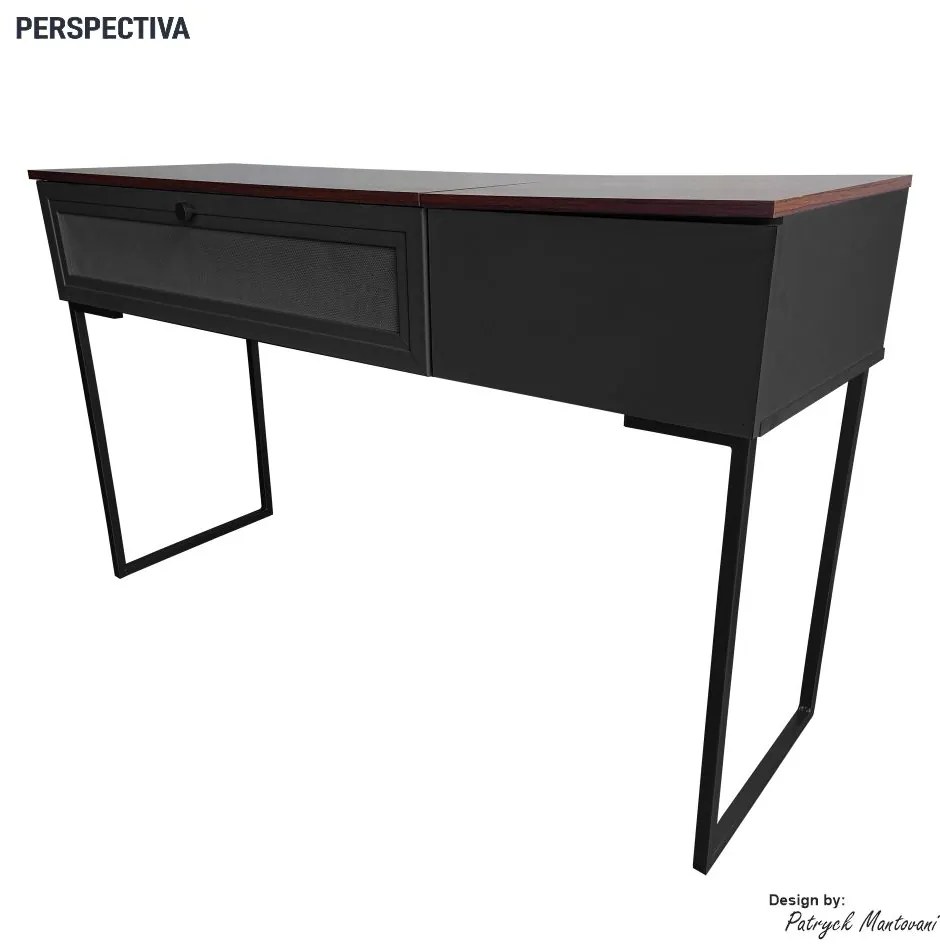 Penteadeira Escrivaninha Iron 136cm com Pés de Metal Imbuia/Preto - Vizzato - Marrom