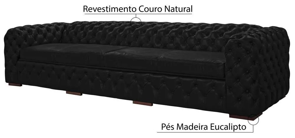 Sofá 3 Lugares Astúria 240cm Couro Preto Fosco G58 - Gran Belo