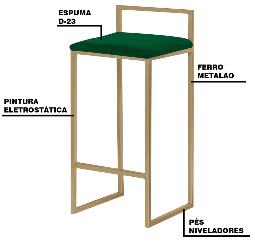 Banqueta Decorativa Selena Base Gold Suede Verde G41 - Gran Belo