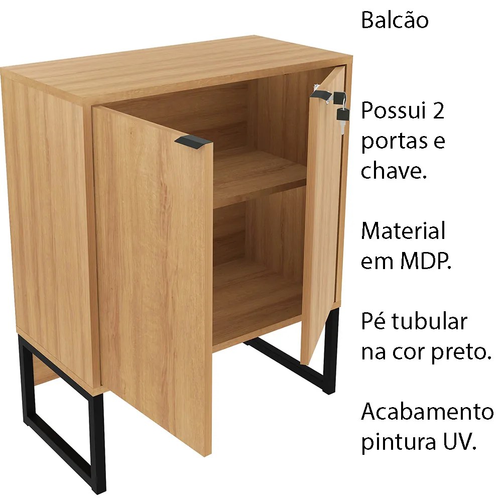 Balcão com chave para Escritório Home Office ME4154 MDP Amendoa/Preto G69 - Gran Belo