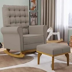Poltrona de Amamentação Balanço e Puff Base de Madeira Brenda G05 Velu