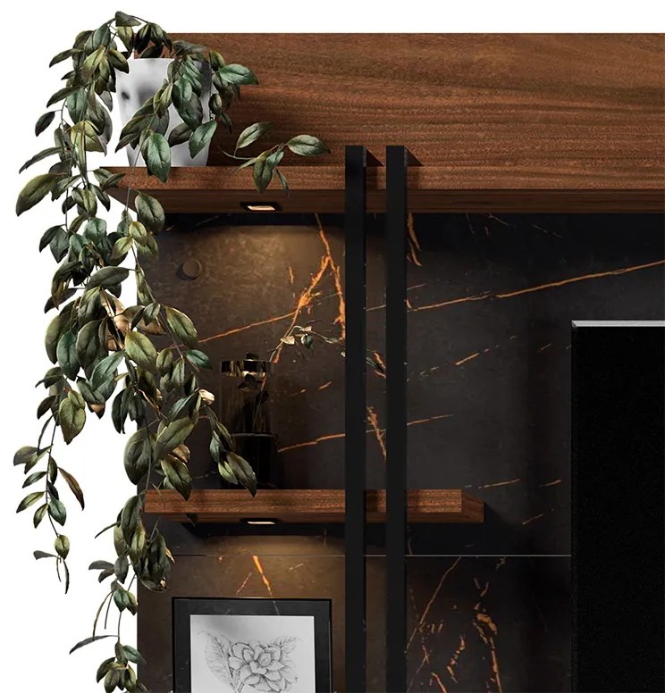 Painel de TV Home Suspenso 200cm Ágata Reali/Imbuia - Vizzato - Preto