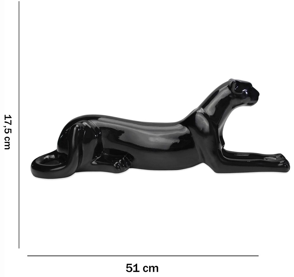 Escultura Decorativa Onça Deitada Preta 17,5x51x13 Cm - D'Rossi