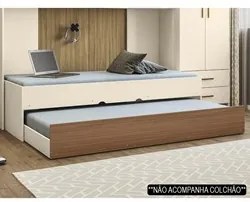 Bicama Solteiro Cama Auxiliar 100% MDP Chiara Off White/Carvalho - Pho