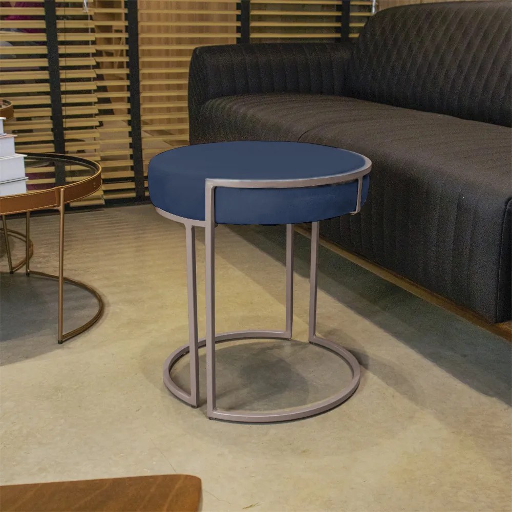 Puff Love Suede Azul Marinho Base Industrial Cobre