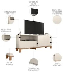 Rack Bancada Para TV 55 Pol 150cm Lucca Off White/Freijó C01 - Mpozena