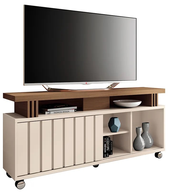Rack para Sala Bancada de TV 70 Pol 180cm Sora 1.3 H01 - D'Rossi - Off White e Castanho