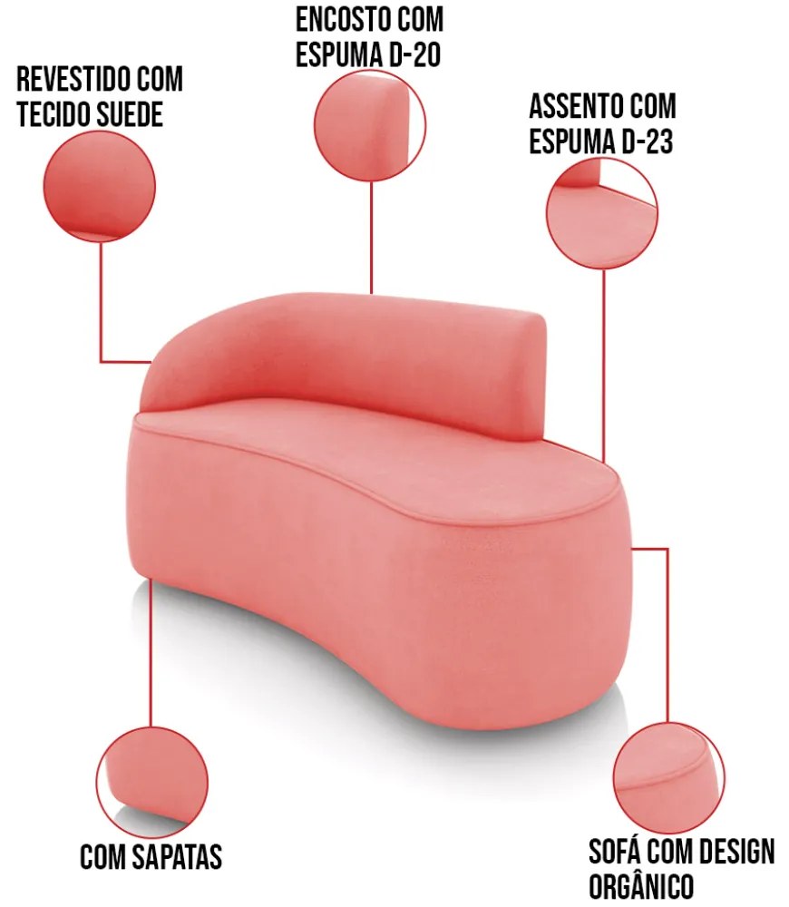 Sofá 2 Lugares Orgânico 140cm Morgan e Poltrona Lua Suede Rosê D03 - D'Rossi