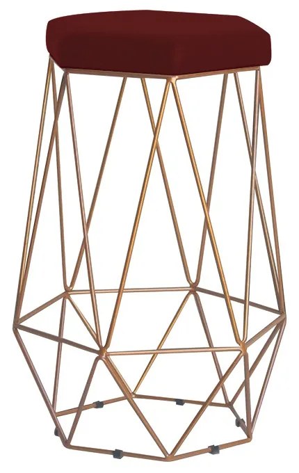 Banqueta Decorativa Rubel Base Gold Suede Bordô G41 - Gran Belo