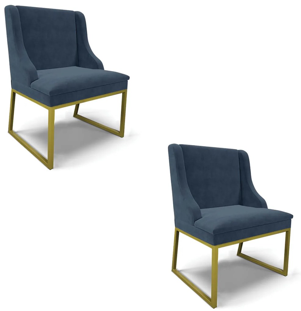 Cadeira Sala de Jantar Industrial Dourado Kit 2 Liz Suede D03 - D'Rossi - Azul Marinho