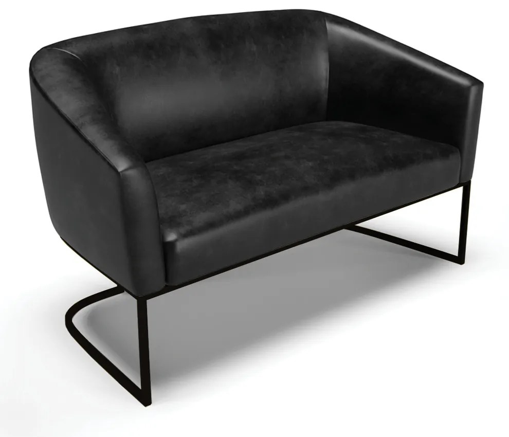 Sofá Namoradeira e Poltrona Base Industrial Preto Stella Sintético PU D03 - D'Rossi - Preto