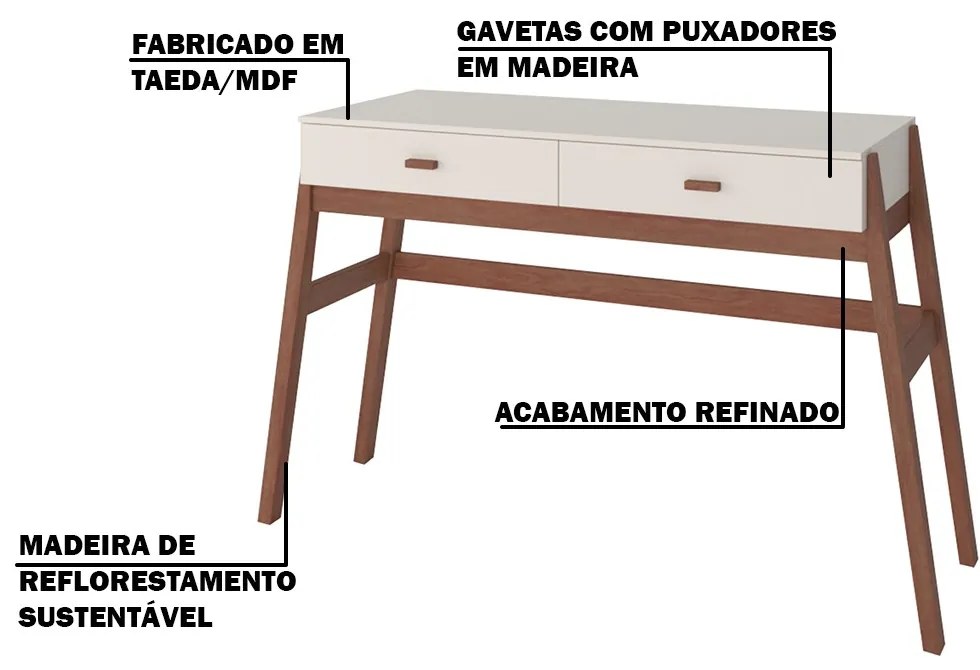 Aparador Decorativo Sala de Estar 2 Gavetas Yara Amêndoa/Off White G68 - Gran Belo