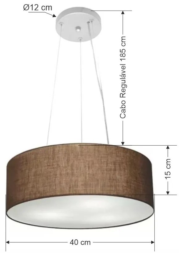 Lustre Pendente Cilíndrico Md-4181 Cúpula em Tecido 40x15cm Café - Bivolt