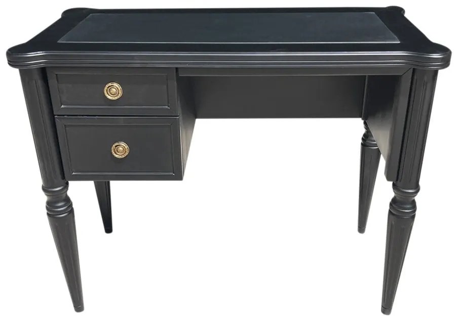 Mini Escrivaninha Papeleira Quatie 2 Gavetas Tampo Detalhe Couro Madeira Maciça Design Clássico