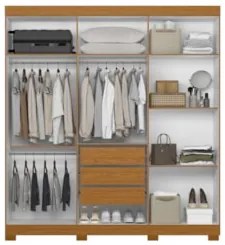 Guarda Roupa Casal 200cm com Espelho Viny A02 Off/Cinamomo - Mpozenato