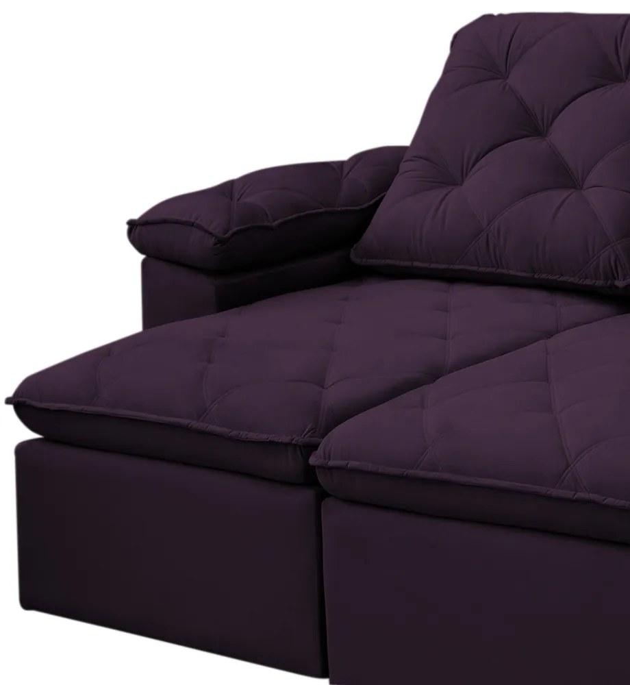 Sofá Reclinável Retrátil 3 Lugares 290cm Verus Veludo Roxo - Sheep Estofados - Púrpura