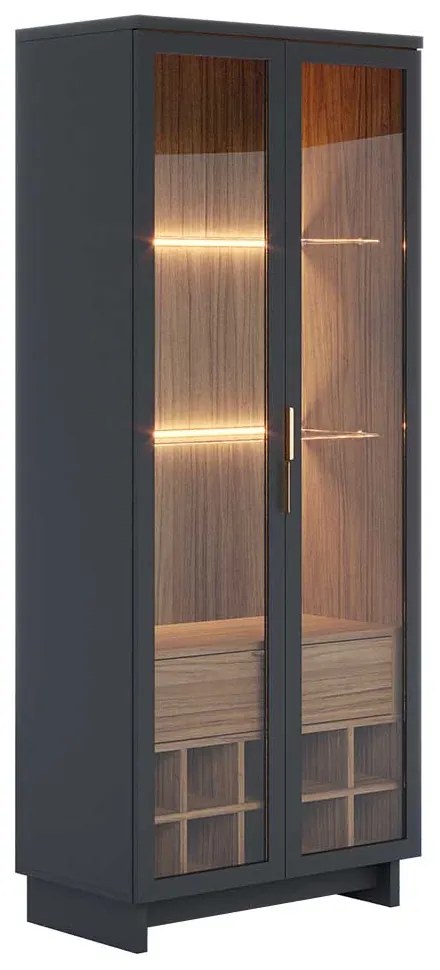 Cristaleira Decorativa Tenerife Com Portas de Vidro e Adega LED MDF/MDP Preto/Noce G73 - Gran Belo