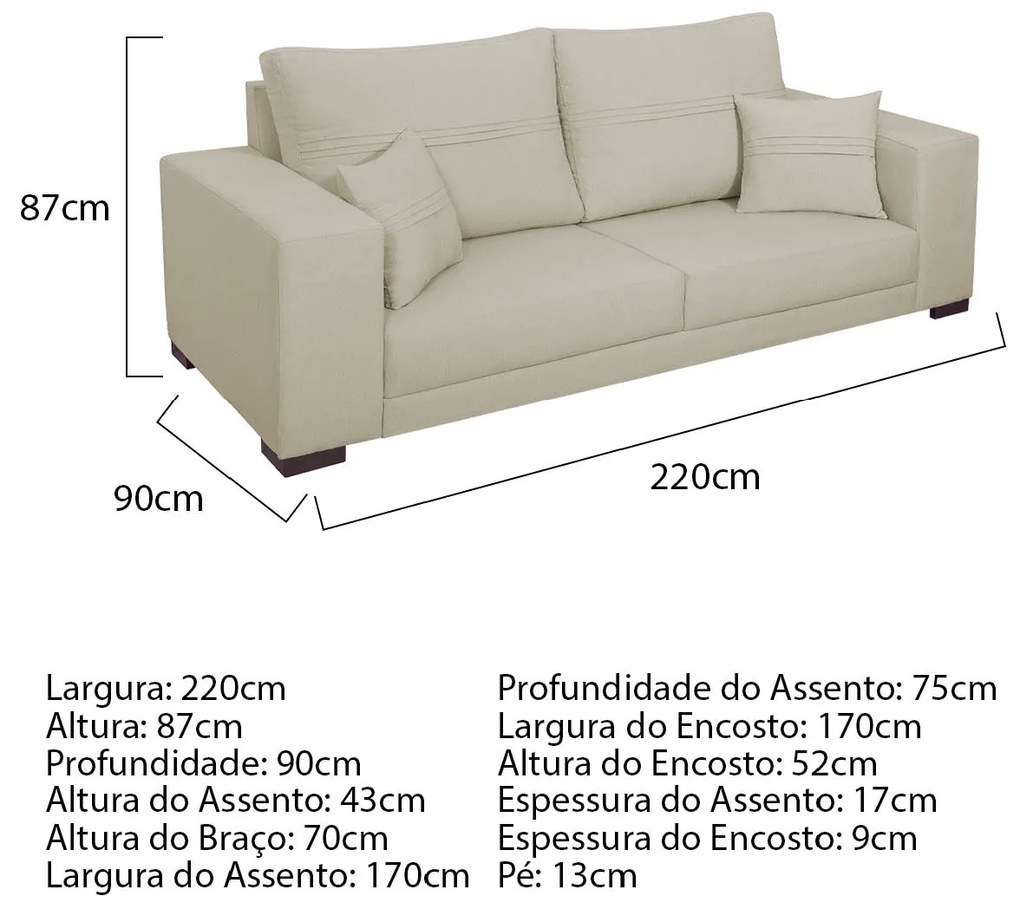 Sofá 2 Lugares Madri Linho - ADJ Decor