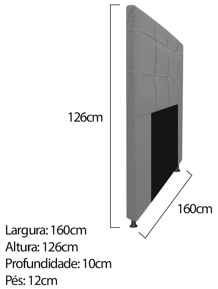 Kit Cabeceira e Calçadeira Baú Estofada Mel 160 cm Queen Size Com Capitonê Corano Cinza - ADJ Decor