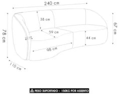 Sofá 3 Lugares 240cm Orgânico Zion Z32 Veludo Bege - Mpozenato