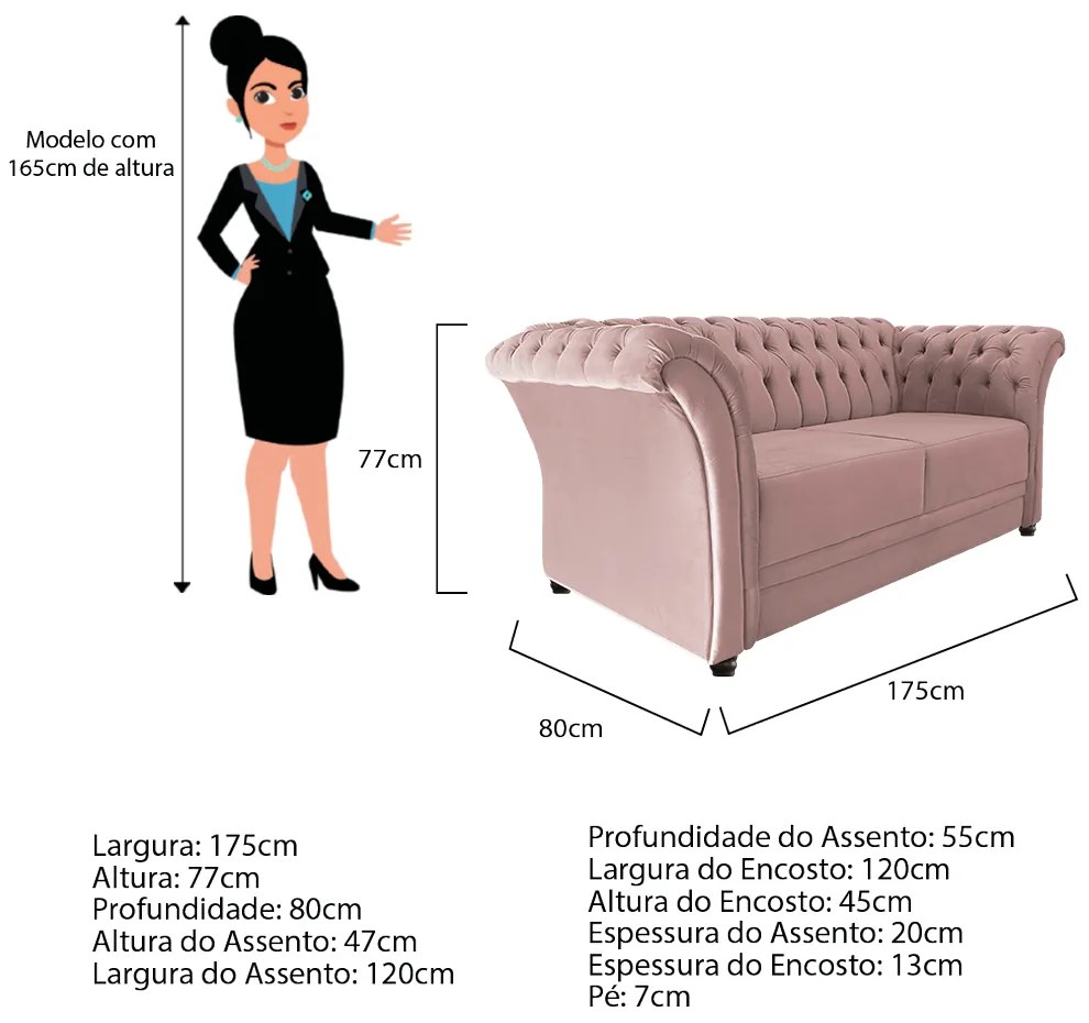 Namoradeira Chesterfield Sofia Suede Rosê - ADJ Decor