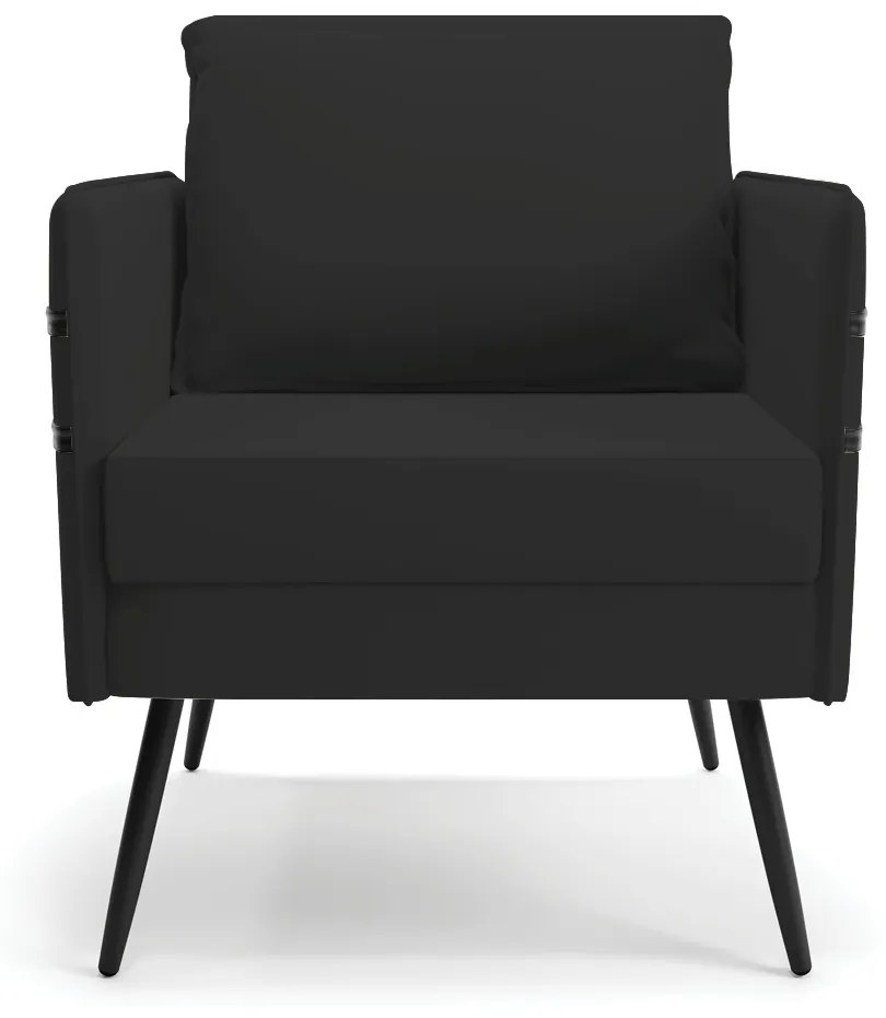 Kit 01 Namoradeira 02 Lugares e 02 Poltronas Mari Veludo Preto Pés Palito de Ferro