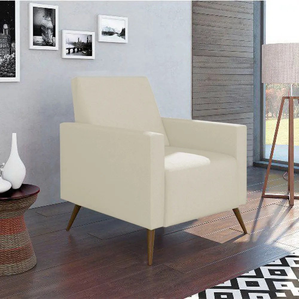 Poltrona Decorativa Amamentação Gabi Pés Palito Suede Bege