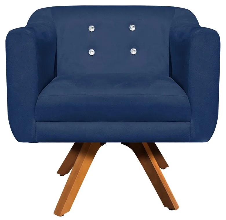 Kit 01 Namoradeira 02 Lugares e 02 Poltronas Giratória Julia Suede Azul Marinho com Strass Base Madeira MM30 D'Rossi