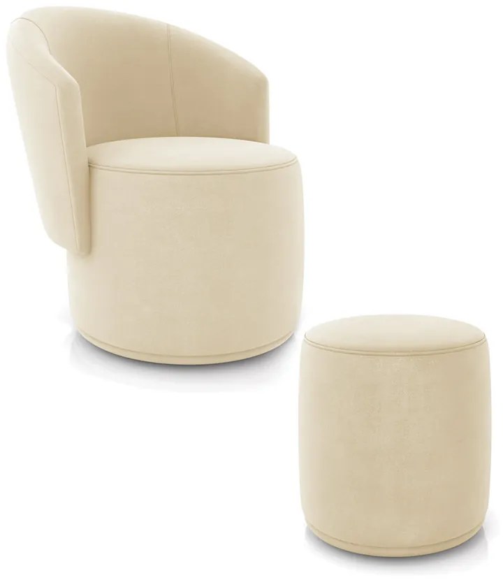 Poltrona e Puff Redondo Orgânico para Sala Malu Suede M11 - D'Rossi - Bege