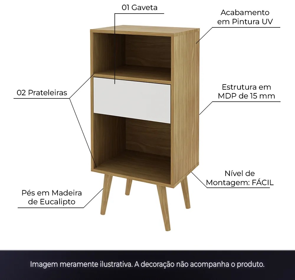 Estante para Escritório Sala de Estar E1715 MDP Natural/Off White G69 - Gran Belo